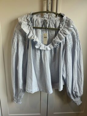 Anthropologie Light Blue Ruffle Blouse